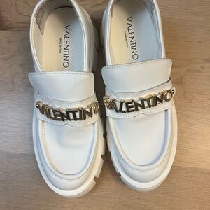 Valentino White Loafers with Gold Accents